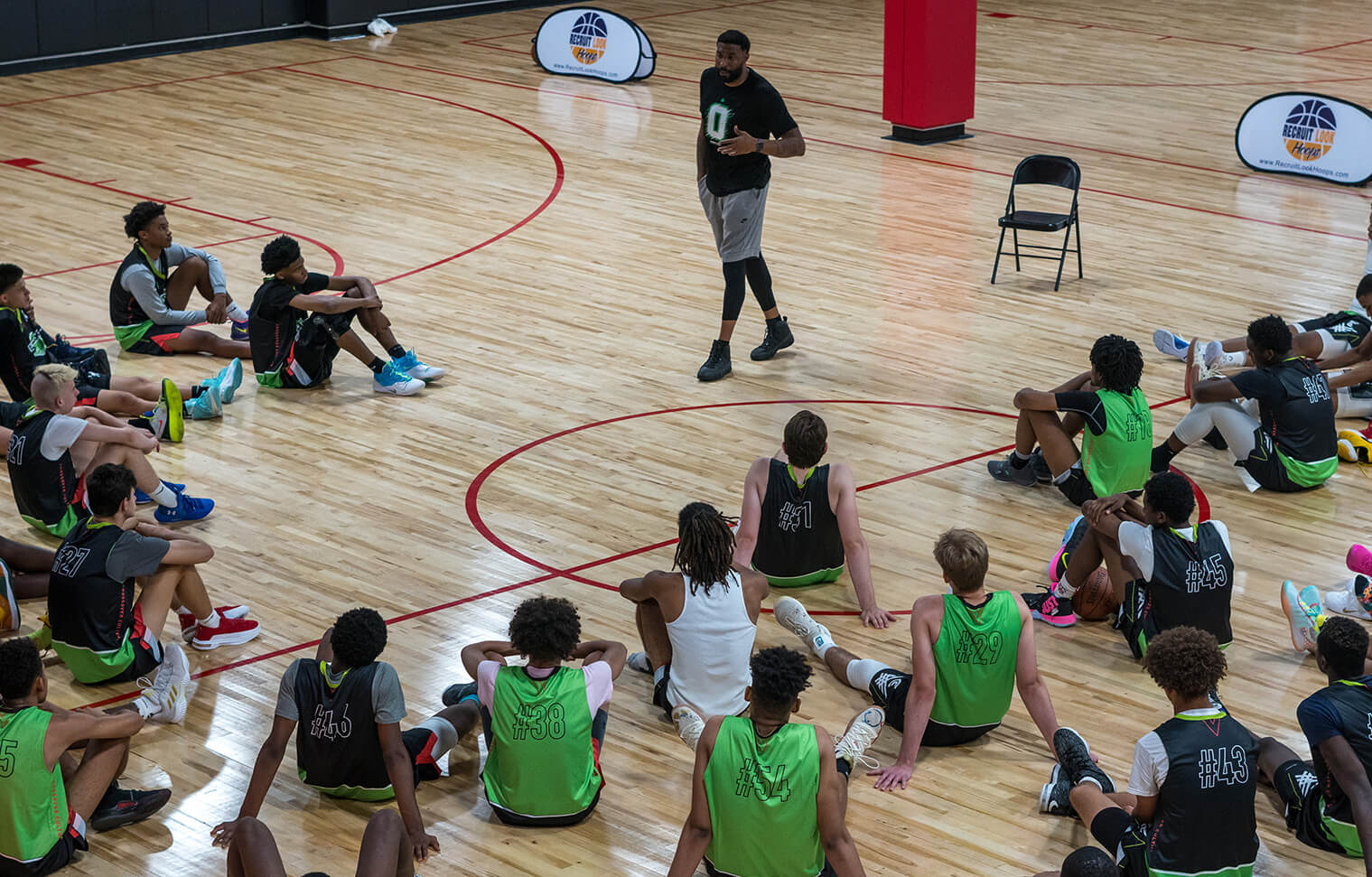 Basketball camp education session with athletes